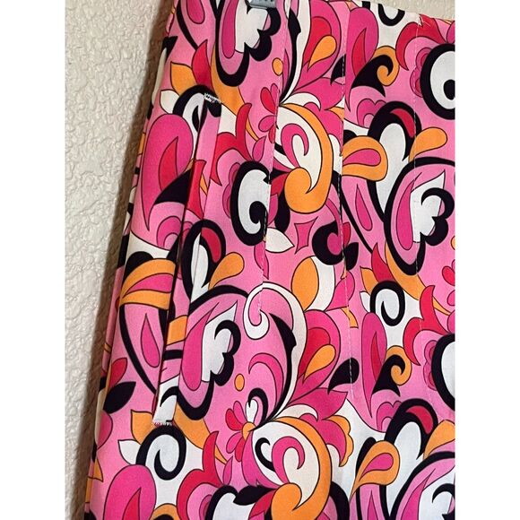 NWT Zara Pink Black Orange Paisley Pants Hi Rise Tapered Large MOD Funky Bright - Picture 4 of 10